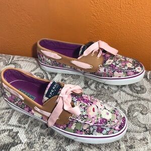Sperry Top Sider Floral Boat Shoes - Pink and Brown